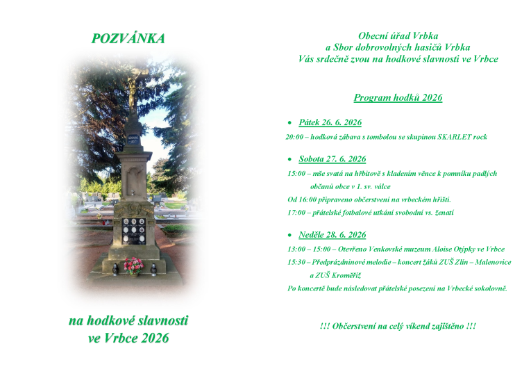 Pozvánka na hodky 2026 Pozvánka na hodky 2026